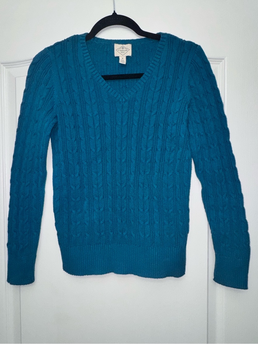 St. John's Bay Teal Cable Knit V-Neck Sweater Size M
